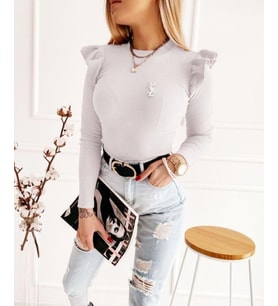 Kaşkorse kumaş omuz detaylı bluz (Beyaz)