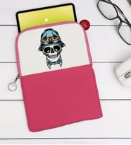 BK Gift Kurukafa Tasarımlı Taşınabilir Koruyucu Tablet Kılıfı & Organizer Çanta - Pembe-7