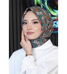 Kiraz Çiçeği Desen Mavi Soft Pamuk Eşarp (Standart)