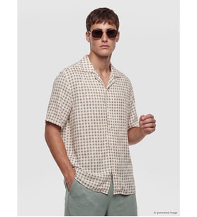 LCW Vision Ekru Regular Fit Desenli Viskon Erkek Gömlek