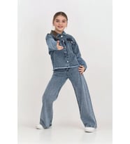 Kız Çocuk Jean Takım-Taş Süslemeli ( Ceket+Pantolon) 12452 MODANINO (İndigo)