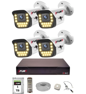 FURY 4 LÜ Sesli 15 Warm Led Gece Renkli Görüş Su Geçirmez Güvenlik Kamerası Seti 1TB