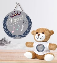 Kişiye Özel Bebek Kapı Süsü ve Peluş Ayıcık Seti – Baby Shower / Hastane Odası