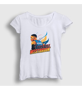 Presmono Kadın Beyaz Fire Russell Westbrook T-Shirt 368763tt