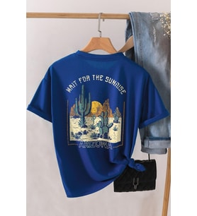 Unisex Arizona Baskılı Oversize Tshirt (Mavi)