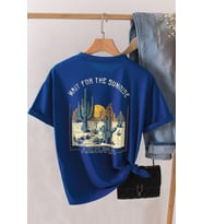 Unisex Arizona Baskılı Oversize Tshirt (Mavi)
