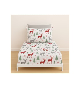 Tek Kişilik Geyik Desen Lastikli Çarşaf ve Yastık Kılıfı 120 x 200