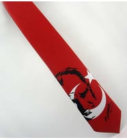 Ay-Yıldız ve Atatürk Desenli Dokuma Kırmızı Kravat - AK-06 (Renksiz)