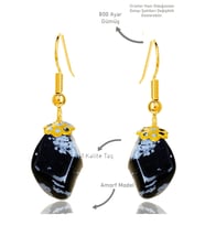 Sertifikalı Amorf Model Ham Karlı Obsidyen Taşı Küpe - Gold Renkli (Siyah)