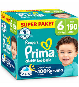Prima Aktif Bebek Bebek Bezi 6 Beden 13-18 KG Extra Large 190 Adet Süper Mega Pk