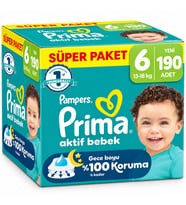 Prima Aktif Bebek Bebek Bezi 6 Beden 13-18 KG Extra Large 190 Adet Süper Mega Pk