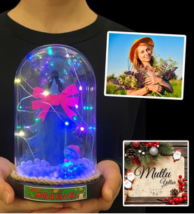 Yılbaşı Hediyesi Kişiye Özel Fotoğraflı Renkli Led Işıklı Yılbaşı Temalı Fanus