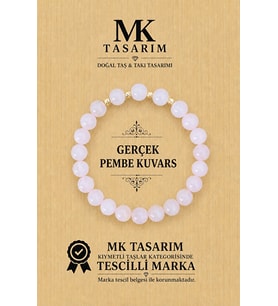 MK TASARIM GERÇEK PEMBE KUVARS TAŞI BİLEKLİK MK.7000.855- RAHATLIK-DİNGİNLİK-ENERJİ- STRES BİLEKLİĞİ
