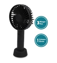 3 Kademeli Cep Boyu Sessiz Taşınabilir Mini Fan Usb Şarjlı Pervaneli Soğutucu Küçük El Vantilatörü (Siyah)