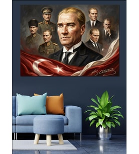 Gazi Mustafa Kemal Atatürk Tablosu Dekoratif Kanvas - Mdf Ahşap Tablo