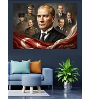 Gazi Mustafa Kemal Atatürk Tablosu Dekoratif Kanvas - Mdf Ahşap Tablo