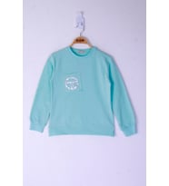 Toontoy Kız Çocuk Cebi Arma Baskılı Sweatshirt (Mint Yeşili)