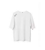 Unisex Bisiklet Yaka Baskılı Oversize T-Shirt - Beyaz