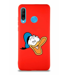 Huawei P30 Lite Soft Premier Kapak Donald Duck-E Tasarımlı Silikon Kılıf - Kırmızı (Şeffaf)