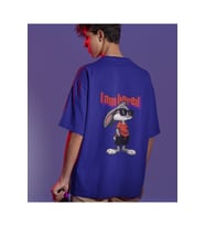 I Am Bored Çizgi Karakter Baskılı Oversize Unisex Tişört (Lacivert)