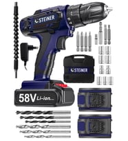 Steiner Alman V-tech 58 V 5 Ah Çelik Motor Çelik Şanzuman Darbeli Şarjlı Çift Akülü Vidalama Matkap