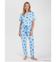 LCW Young Mavi Bisiklet Yaka Desenli Kadın Pijama Takımı