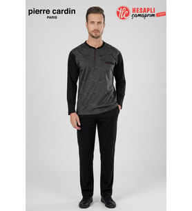 Pierre Cardin Premium Erkek Düğmeli Yaka Uzun Kollu Jakarlı Özel Kutulu Pijama Takım