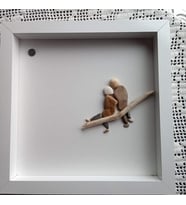 Yıl Dönümü Hediyesi Taş Sanatı (pebble Art) İle Yapılmış  Hediye Tablo '' Yan Yana Can Cana '' (Beyaz)