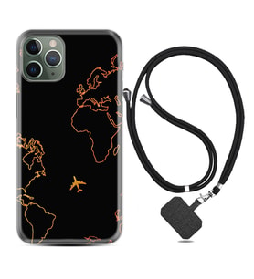 Apple iPhone 11 12 13 14 Pro Max Kılıf Boyun Askılı Silikon Harita ve Uçak 1777