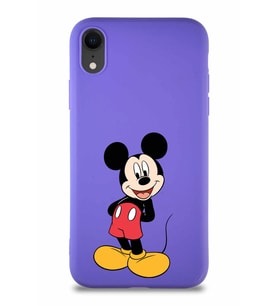 Apple iPhone XR Soft Premier Kapak Mickey Mouse-B Tasarımlı Silikon Kılıf - Mor (Şeffaf)