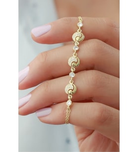925 Ayar Gold Yuvarlak Zirkon Taşlı Gümüş Bileklik
