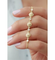 925 Ayar Gold Yuvarlak Zirkon Taşlı Gümüş Bileklik