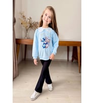 Yaka Detaylı Stitch Desenli Mavi Renk Kız Çocuk Takım
