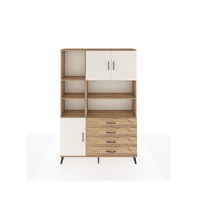 Arges Dolap 8 Raflı 4 Çekmeceli 3 Kapaklı 132x30x195 Çam-Aytaşı/Çam