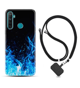 Realme 5i 5 Pro 6i 7 Pro 8 Kılıf Boyun Askılı Silikon Blue Fire 1678