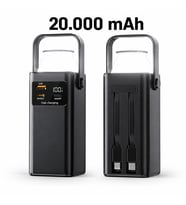 20.000 mAh Powerbank Kamp Lambası Dahili USB-C & Lightning Kablolu Dijital Göstergeli PD Hızlı Şarj Taşınabilir