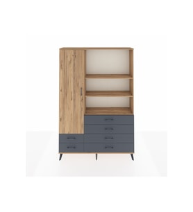 Arges Dolap 7 Raflı 6 Çekmeceli Tek Kapaklı  132x30x195 Çam-Çam/Antrasit