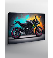 Kanvas Tablo Neon Işıklı Motosiklet Çizimi