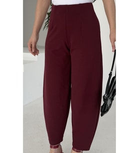 Kadın Bernis Bordo Balon Pantolon, Beli Lastikli Şalvar Model Krep Balon Pantolon Basen Gizleyen