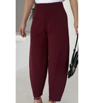 Kadın Bernis Bordo Balon Pantolon, Beli Lastikli Şalvar Model Krep Balon Pantolon Basen Gizleyen