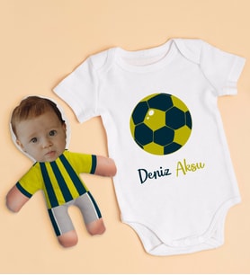 BK Kids Kişiye Özel Fotoğraflı Bebek Yastık ve Bebek Body Zıbın Hediye Seti - Model 2.5