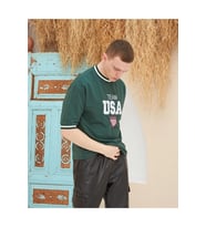 Erkek Bisiklet Yaka Tişört Nakış İşlemeli Kısa Kol Oversize T-Shirt - Yeşil
