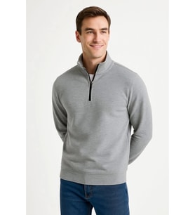 Erkek Dik Yaka Sweatshirt Dik Yaka Yarım Fermuarlı 3 İplik Şardonlu Pamuk Kumaş - Gri