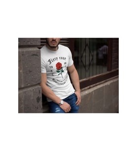 Erkek Bisiklet Yaka Baskılı Oversize T-Shirt - Beyaz