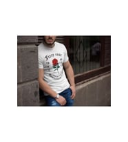 Erkek Bisiklet Yaka Baskılı Oversize T-Shirt - Beyaz