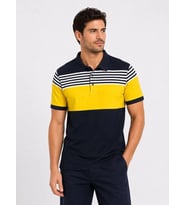 Babs Erkek Flamlı Penye Çizgili Polo Yaka Lacivert  Tişört Kısa Kol Yazlık T-Shirt
