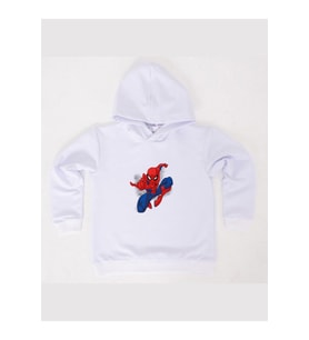 Spiderman baskılı örümcek adam kapüşonlu pamuklu kumaş çocuk sweatshirt (Beyaz)