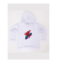 Spiderman baskılı örümcek adam kapüşonlu pamuklu kumaş çocuk sweatshirt (Beyaz)