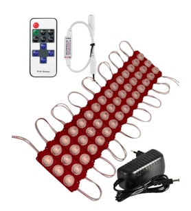 20 Adet 24 Volt 3 Watt 3 Lens Kırmızı 3030 Led Modül 12A Tek Renk RF Dimmer 2A Priz Tipi Adaptör Set