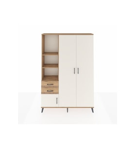 Arges Dolap 5 Raflı 2 Çekmeceli Tek Askılı 132x30x195 Çam-Aytaşı/Çam
